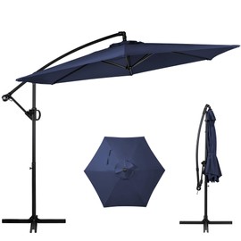 Shintenchi Patio Offset Umbrella with Easy Tilt Adjustment,Crank and Cross Base, Outdoor Cantilever Hanging Umbrella, Sunshade Umbrella Canopy, Navy Blue