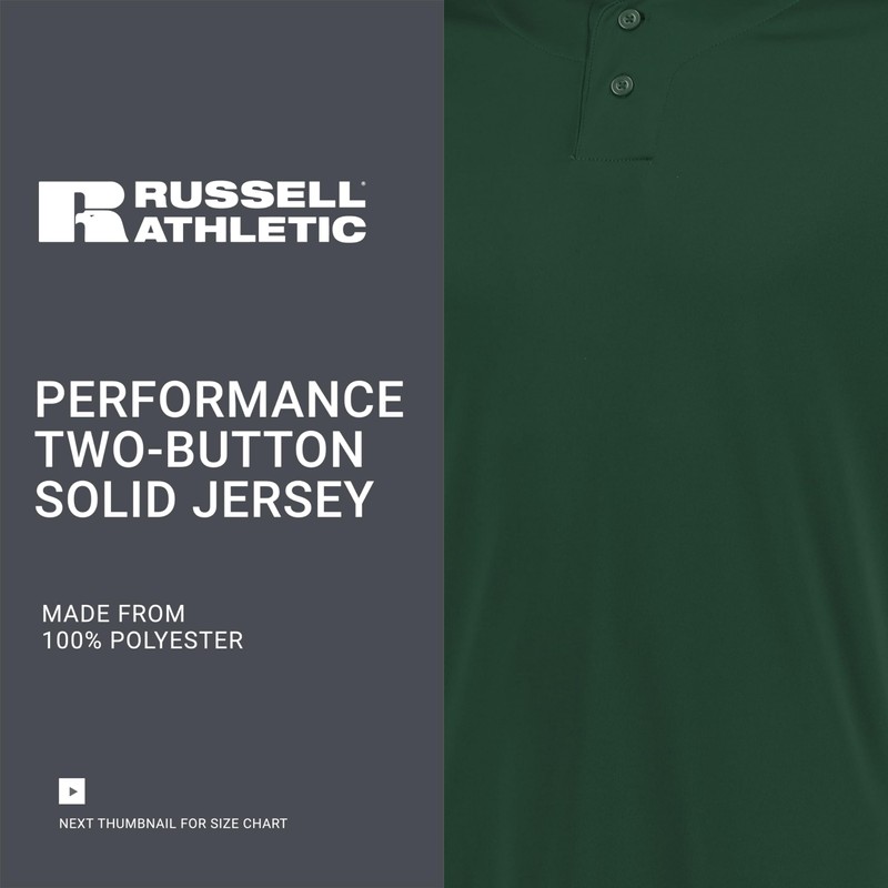 Russell Athletic Performance Two-Button Solid Jersey Dark Green M