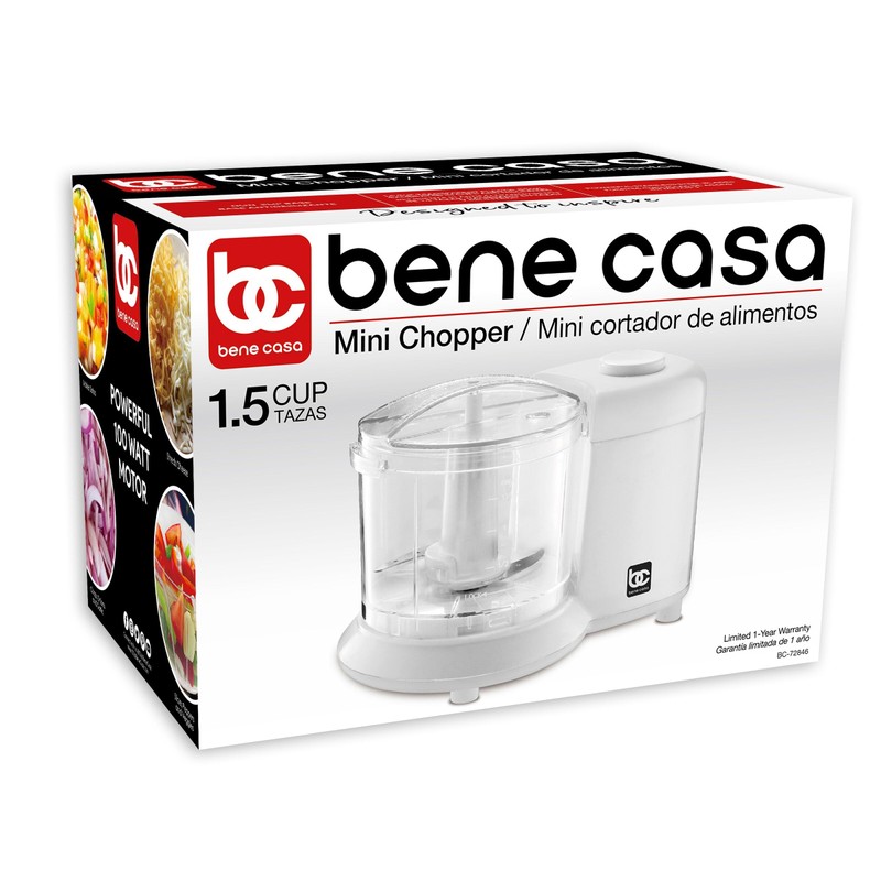Bene Casa Mini Chopper in white, stainless-steel blade mini chopper,