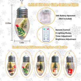 Christmas Lights Battery Operated 6.8Ft LED Christmas Tree Snow Globe Lights 10 Vintage Bulbs Christmas String Lights for Indoor Outdoor Home Patio Fireplace Xmas Office Cute Christmas Decor