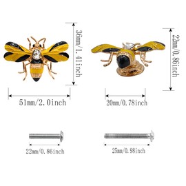 Paxar glrovazas Bee Cabinet Knob 6 Pcs Single Hole Insect Handle Rhinestone Decoration Accessories Furniture Door Hardware Pull Bedroom Kitchen Cabinet Drawer Shoe Cabinet Closet Bedside Table Pull