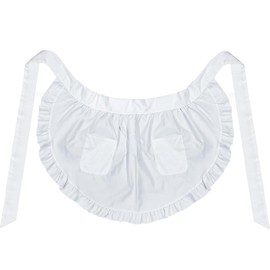 LARDEMOTO Women’s Apron with Pockets Waist Half Apron Waitress Servant Costume Aprons Vintage Ruffle Apron for Kitchen Cooking Restaurant Cosplay