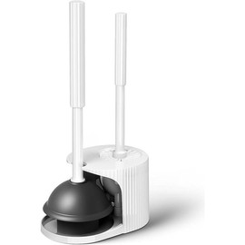 2 in 1 Toilet Plunger and Brush Set,Extended Handle Plunger,Toilet Bowl Brush Plunger Set,Bathroom Cleaning Tools ,Toilet Brush Plunger Combo,Cleaning Brush,Bathroom Cleaning Supplies Plastic Stripe Black:_Pearl White_1Pack
