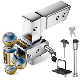 Aluminum Adjustable Trailer Hitch, 6 in Drop & Rise Hitch Fits 2 Inch Receiver, 12500 LBS GTW, rustproof and Noise Reduction Design（1-7/8 & 2 & 2-5/16）, Suitable for Trucks, RVs and Trailers