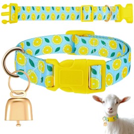 Talltalk Goat Collars with Bells Grazing Copper Bell and Adjustable Nylon Collar Set Loud Bronze Bell for Farm Pet Sheep Cow Sheep Dog Accessories Goat Gift(Lemon,Blue)