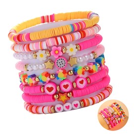 YINGLUBEN 8Pcs Heishi Surfer Bracelets, Friendship Bracelets Set, Stackable Stretch Clay Bead Bracelets, Boho Preppy Elastic Layering Bracelets for Women and Girls Singer MusicAlbum Bracelets