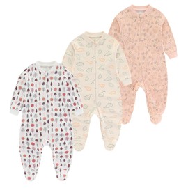 Ecojoy Baby Girls Boys Footed One-Piece Romper Cotton Long Sleeve Jumpsuit Zip Front Footie Romper 0-12 Month