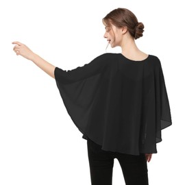 Capes for Womens Casual chiffon shawl Casual Chiffon Cape Sheer cape shawls and wraps Poncho Capelets Cover Up, Black, One Size
