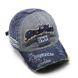 elwow Men's Retro Washed Cotton Distressed Baseball Cap Trucker Hat Hiking Travelling Hat with Patch Design (Blue Grey)