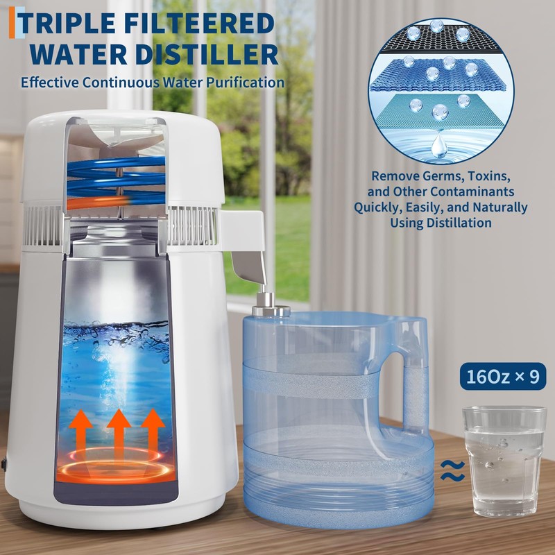 GarveeHome Water Distillers for Home Countertop, 1 gal/4 L Stainless