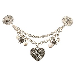 Alpenflüstern Dirndl Pin Charivari Flower Heart – High Quality Women's Costume Jewellery with Pearls and Flower Heart, Dirndl Necklace for Traditional Costume, Antique Silver-Coloured DCH042, Metal