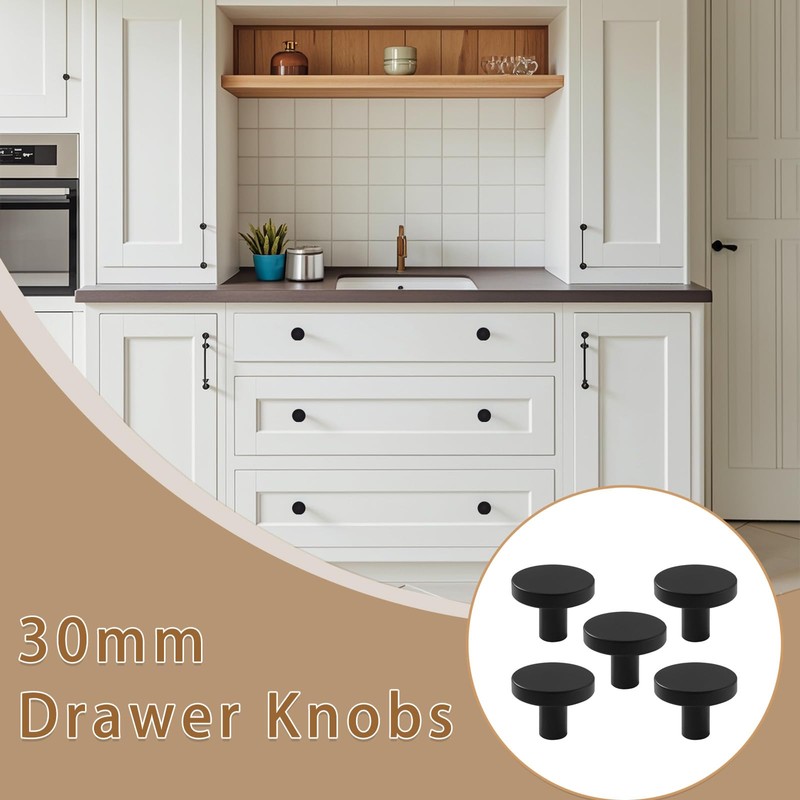 5 Pcs 30mm Round Cabinet Knobs Equipped with Screws and