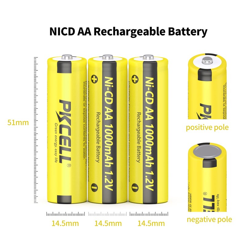 PKCELL 4PC AA Rechargeable Battery NiCd AA 1000mAh 1.2V Rechargeable