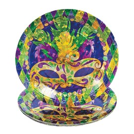 Fun Express Mardi Gras Paper Dinner Plates (set of 8) Disposable Party Supplies