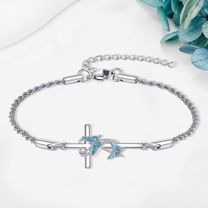 ONEFINITY Butterfly Cross Bracelet 925 Sterling Silver Butterfly Jewelry Gifts