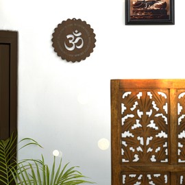 Tarini Gallery Om Wooden Design Handcrafted Sculpture Wall Hanging Decorative Showpiece for Home Office Temple Yoga Meditation Décor and Gifting (Dark Brown Om)
