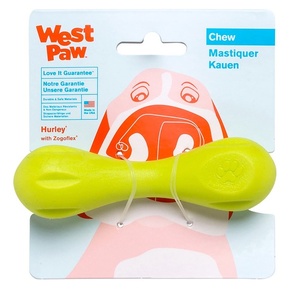 West Paw Zogoflex Hurley Dog Bone Chew Toy – Floatable Pet Toys for Aggressive Chewers, Catch, Fetch – Bright-Colored Bones for Dogs – Recyclable, Dishwasher-Safe, Non-Toxic, X-Small, Granny Smith