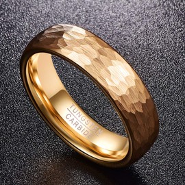 Vakki 6mm Gold Tungsten Wedding Band Multi-Faceted Ring Domed Brushed Finish Promise Rings Size 8