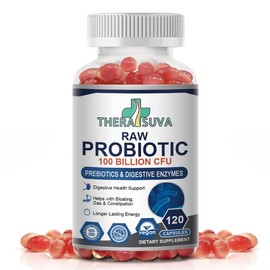 TheraSuva Probiotics 100 Billion CFU - 34 Strains + Organic Prebiotics + Digestive Enzyme + Whole Food Supplement for Ultimate Gut Health Support! 120 Softgels, 60 Day Supply