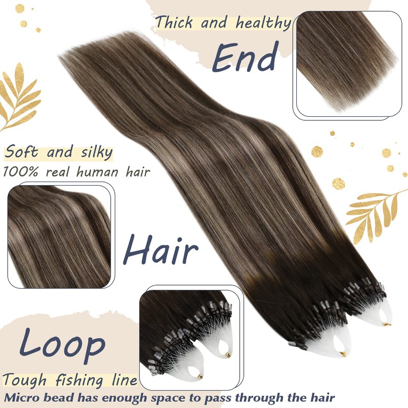 Ugeat Real Hair Extensions, Bonded Micro Ring, Microlink Extensions, Balayage