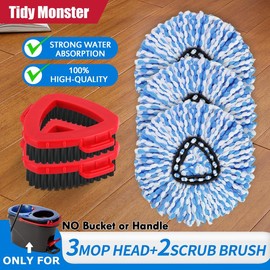 Spin Mop Heads and Scrub Brush Refills Bundles For O-Cedar RinseClean 2 Tank Mop Bucket and Handle NOT Included Suitable for Hard Floor Mother's Day:_3pcRinsemop+2brush