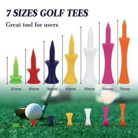 Golf Tees Plastic,70 Pcs Mixed Sizes Castle Tees Golf,Durable Portable Professional For Golfer Practice,Mixed Color(25mm,30mm,36mm,43mm,50mm,60mm,70mm)