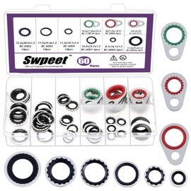 Swpeet 60Pcs 9 Size A/C System Compressor Gasket Seals Assortment Kit, Air Conditioning Compressor Port Seal Washer, Bonded Gasket Seal, A/C Compressor Seal Gasket