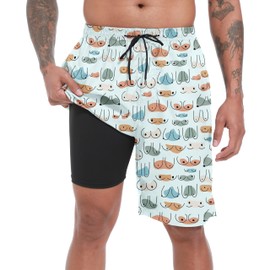 FT FENTENG - Traje de baño para hombre con forro de compresión de 9 pulgadas, pantalones cortos elásticos 2 en 1 de secado rápido para hombres, Pecho-c, M