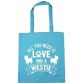 Hippowarehouse All you need is love and a Westie West Highland Terrier Tote Shopping Gym Beach Bag 42cm x38cm, 10 litres