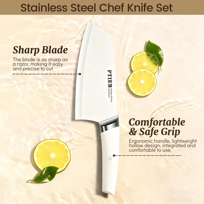 Knife Set, 6-Piece Kitchen Knife Set with Block, Stainless Steel