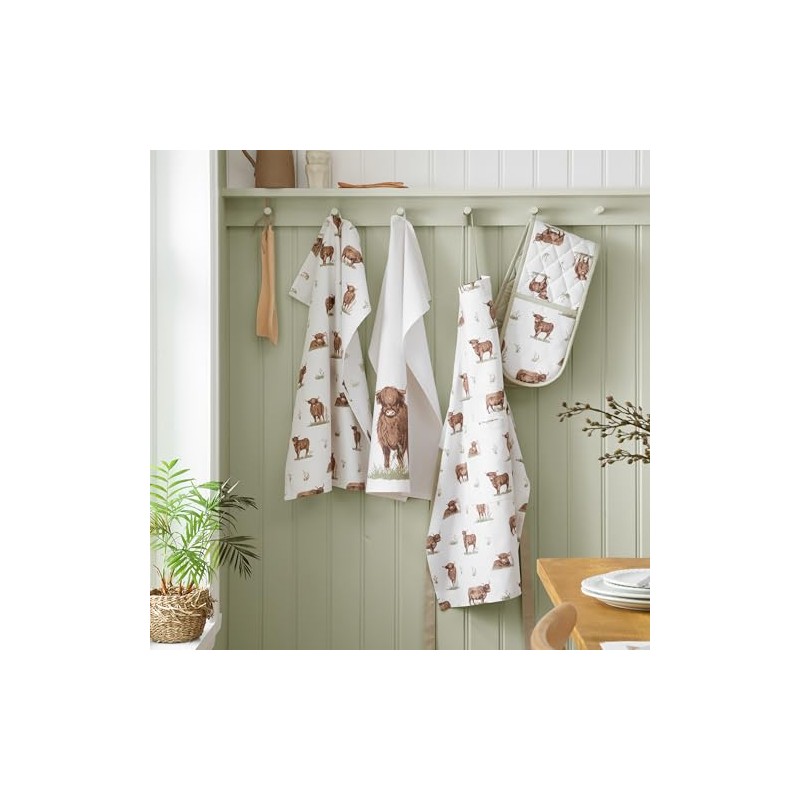 Catherine Lansfield Angus Highland Cow Cotton 50x75cm Kitchen Tea Towel
