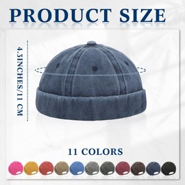 Janmercy 12 Pcs Brimless Hats for Men Women Buckle Docker Cap Wash Cotton Retro Hat Adjustable Brimless Skullcap, 11 Colors Multicolored