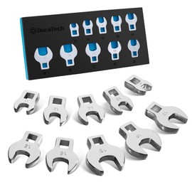 DURATECH Claw Foot Wrench, Flare Nut Wrench Set, 10-Piece Set, 0.37 inches (9.5 mm), Cr-V with EVA Storage Case, 0.4 - 0.7 inches (10 - 19 mm)