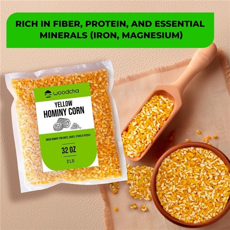 Yellow Hominy Corn – 2Lb Dried Hominy for Grits, Soups,