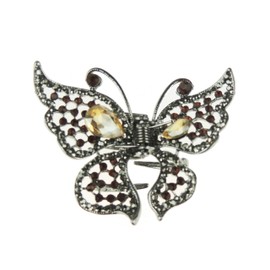 Women's Dark Grey Vintage Look Metal Diamante Crystal Small 6 cm Hair Clip Flat Butterfly (Copper)