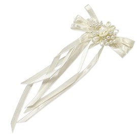 Expo International Vintage Rosette and Pearl Ribbon Bow Applique Tulle, Ivory