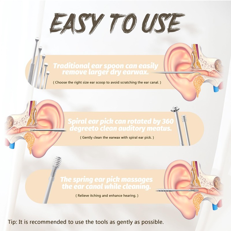 Quacc 8 PCS Ear Cleansing Tool Set Stainless Steel Earwax