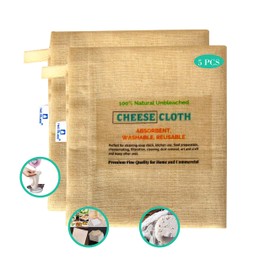 5-Pack Cheesecloth Unbleached Grade 90, 54cm x 60cm ~ Hemmed Edges, 100% Natural Cotton Finest Strainer Cloth for Cooking, Baking, Juicing, Cheese Making