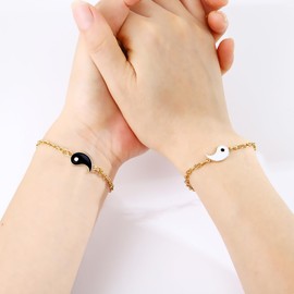 MOEPAPA Yin Yang Adjustable Bracelet Best Friend Bracelets for Bff Friendship Relationship Boyfriend Girlfriend Valentines Gift, 2 Pieces (Yellow Gold)