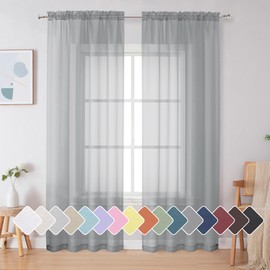 Simplebrand Light Grey Sheer Curtains 84 Inches Long, Light Filtering Rod Pocket Solid Color Window Sheer Curtain Panels, Elegant Curtains & Drapes for Living Room, Bedroom 2 Panels (42" W x 84" L)