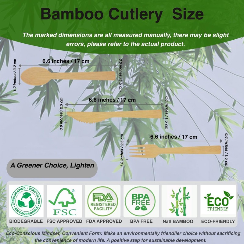 Bonigour Bamboo Cutlery Set | Compostable Utensils for Eating |