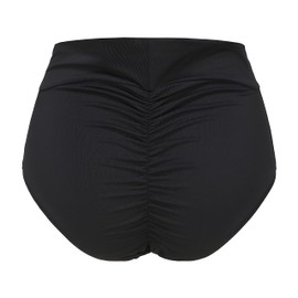 ZOHAMUNG Womens' Black Crossover V High Waisted Cheeky Ruched Bikini Tankini Bottoms(M)