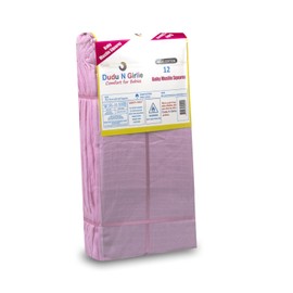 DUDU N GIRLIE - Pack of 12-100% Cotton Small Muslin Squares – Breathable & Soft Baby Burp Cloths Extra Large – Newborn Essential - Muslin Face Cloths 70cm x 70cm, Pink.