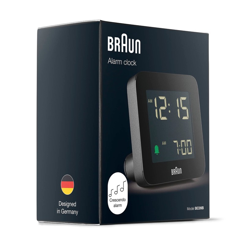 Braun Digital Alarm Clock with Snooze, Negative LCD Display, Quick