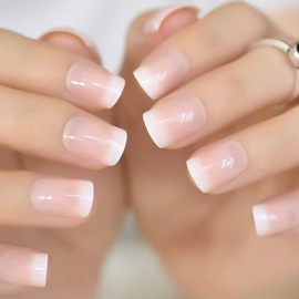 Natural Ombre Pink Nude White French False Nails Medium Squoval Gradient Press on Nails Manicure Fake Nails Tips Daily Finger Wear