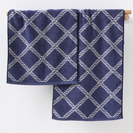 YiLUOMO 100% Cotton Blue Hand Towels White Diamond Pattern Super Soft Highly Absorbent Bath Hand Towels Lightweight Quick Dry Hand Towels 13 x 29 Inch, 2 Pack