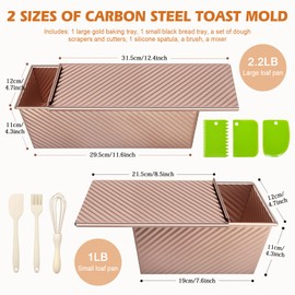 2Pack Loaf Pans with Lids – 2.2 LB & 1 LB Dough Capacity, Non-Stick Carbon Steel Bread Pans for Homemade Sandwich and Sourdough Bread, Corrugated Toast Mold