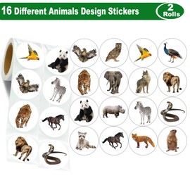 Hohamn 600Pcs Round Animals Stickers Roll 1.5 Inch Animals Label Stickers for Kids Party Favors Teacher Reward Encouragement Motivational Stickers