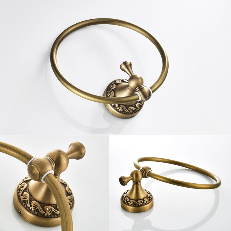 Flybath Round Towel Ring Antique Brass Exquisite Pattern Carving Hanger