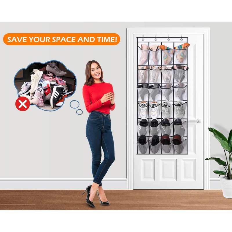 MISSLO Over The Door Shoe Organizer 24 Large Mesh Pockets,